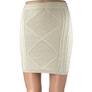 NEW Beivy Beige Tan Cable Knit Wool Pull On Fitted Sculpt Pencil Mini Skirt Sz S